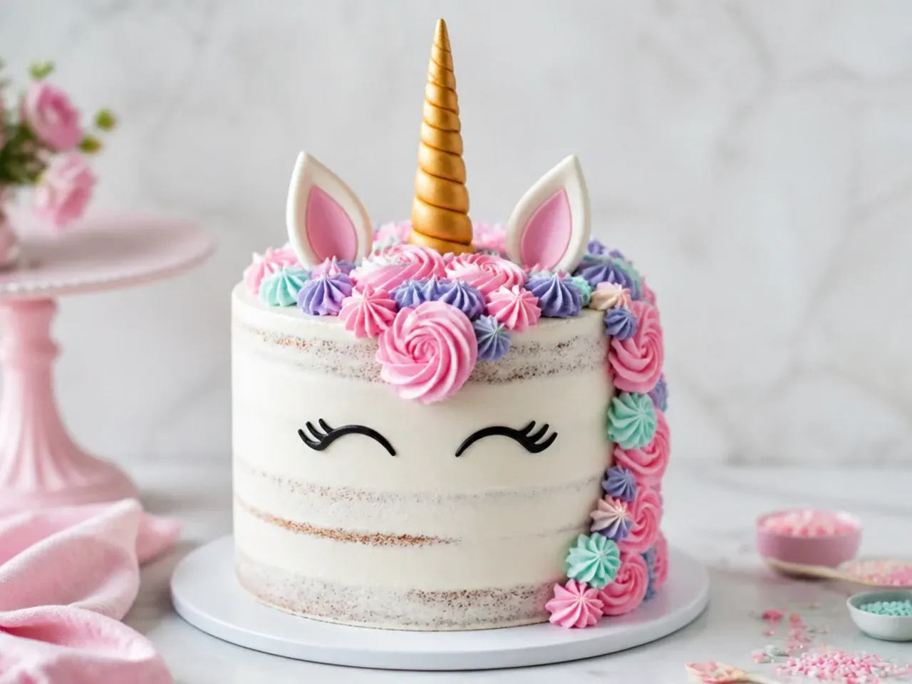 unicorn cake for girls — semi-naked rustic unicorn cake