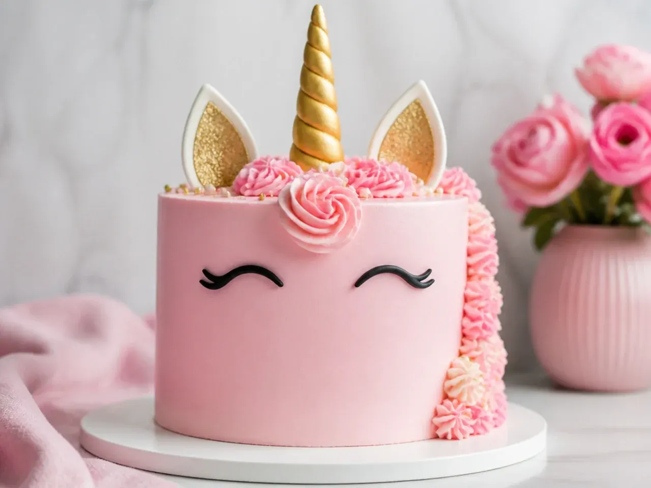 unicorn cake for girls — minimalist single-color unicorn cake