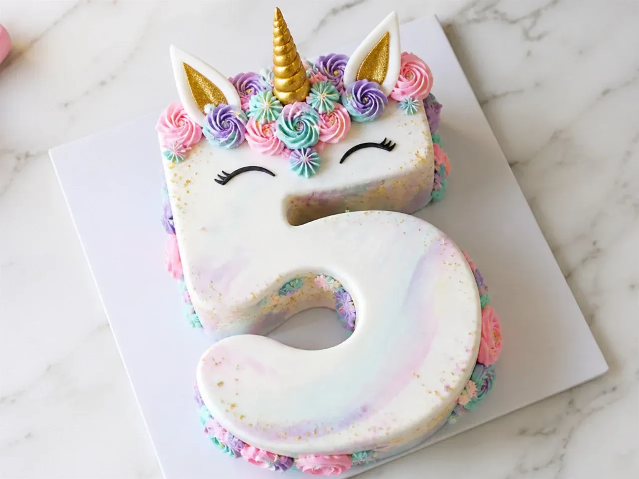 unicorn cake for girls — number-shaped unicorn cake