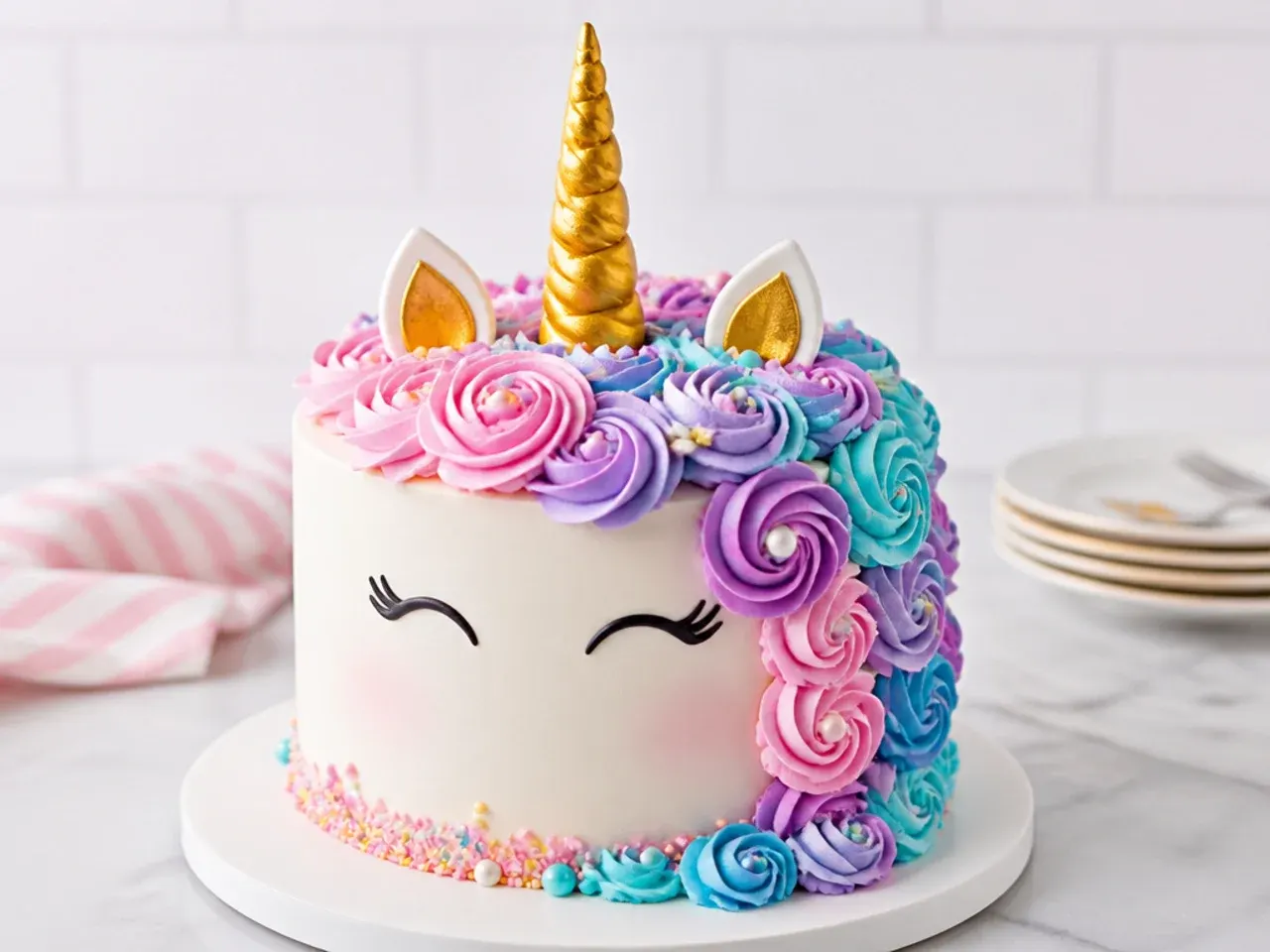 unicorn cake for girls — bold ombre mane unicorn cake