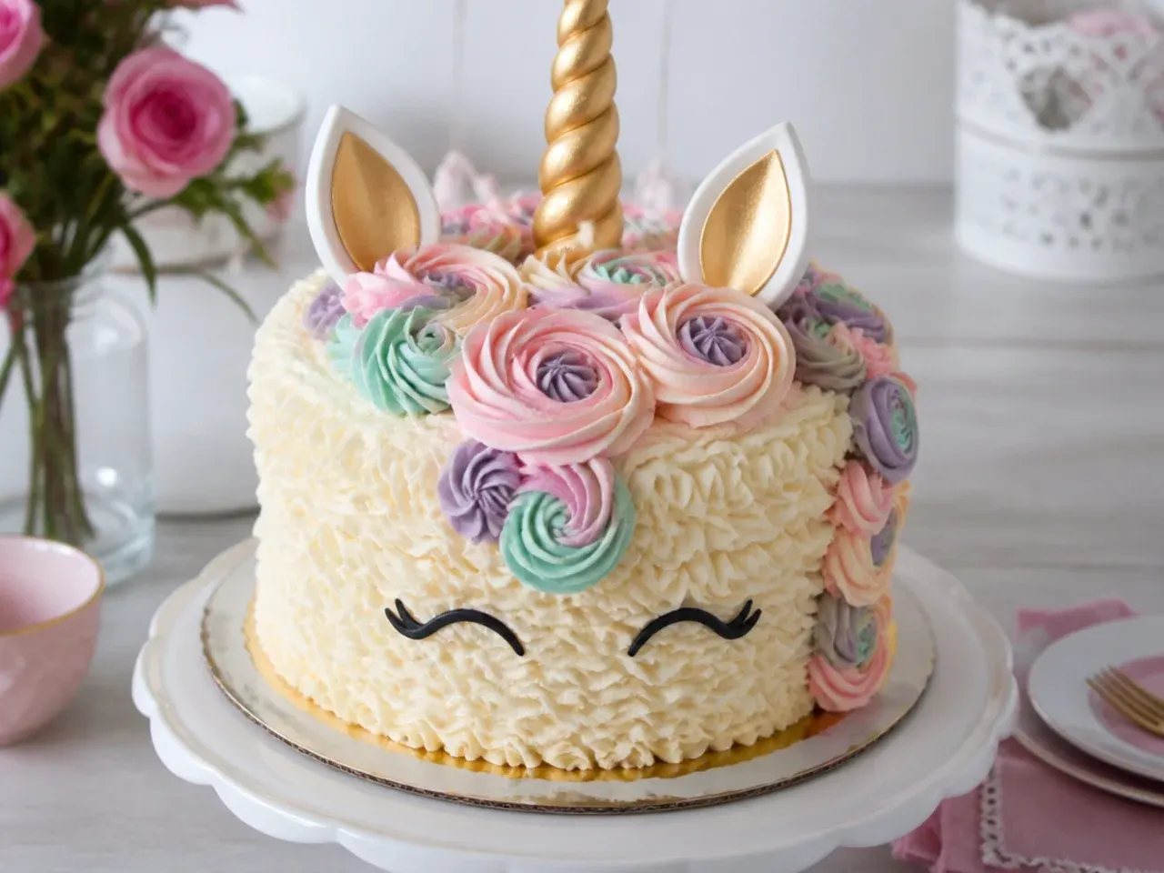 unicorn cake for girls — vintage piped ruffle unicorn cake