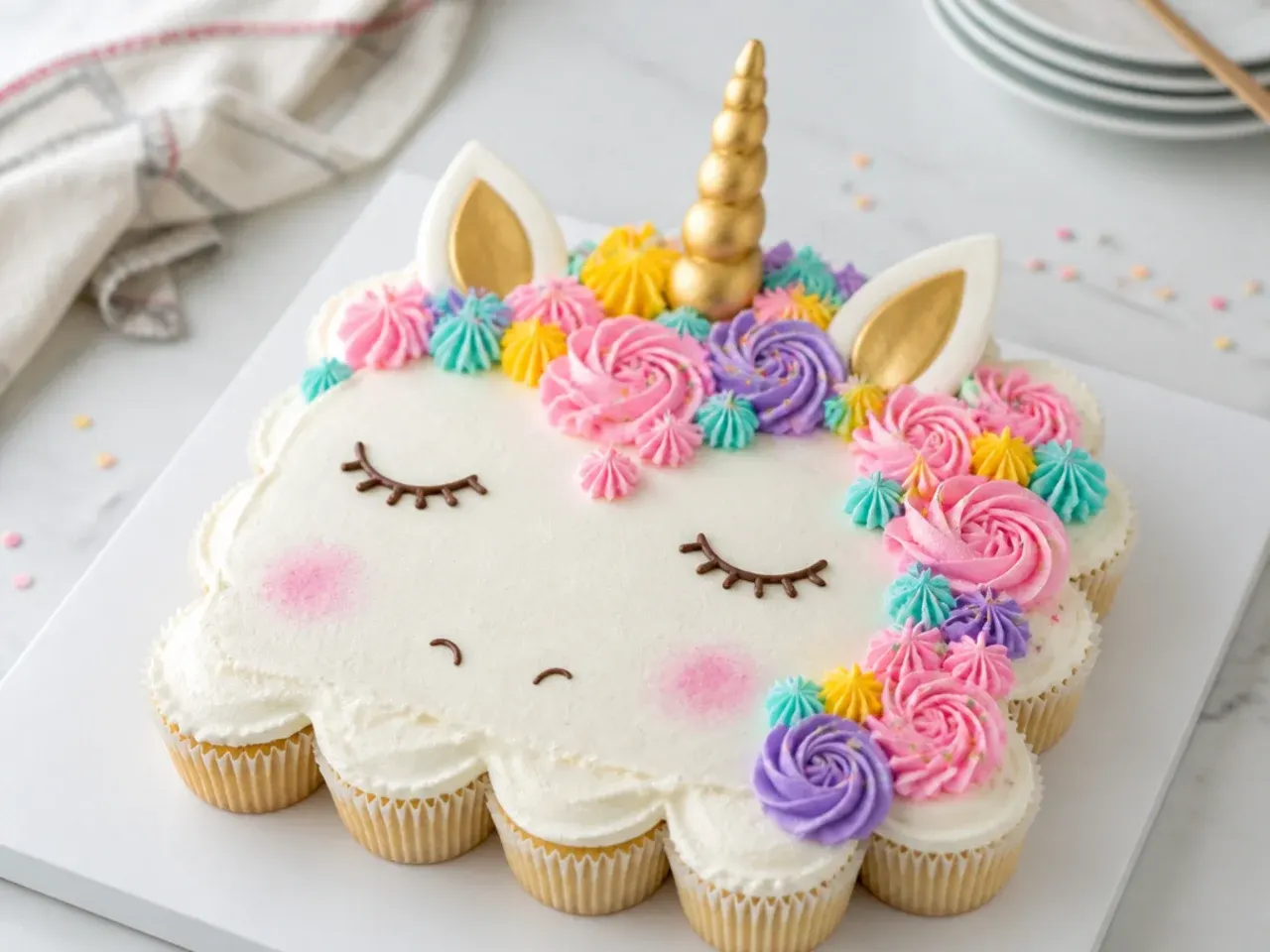 unicorn cake for girls — creative cupcake pull-apart unicorn cake