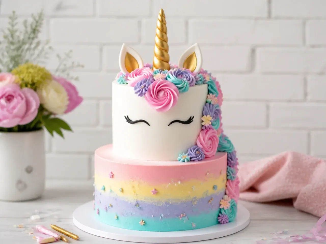 unicorn cake for girls — elegant two-tier unicorn cake