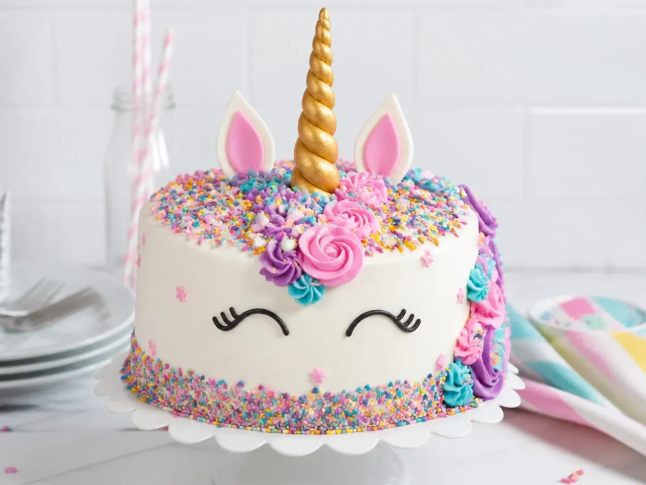 unicorn cake for girls — playful sprinkle explosion unicorn cake