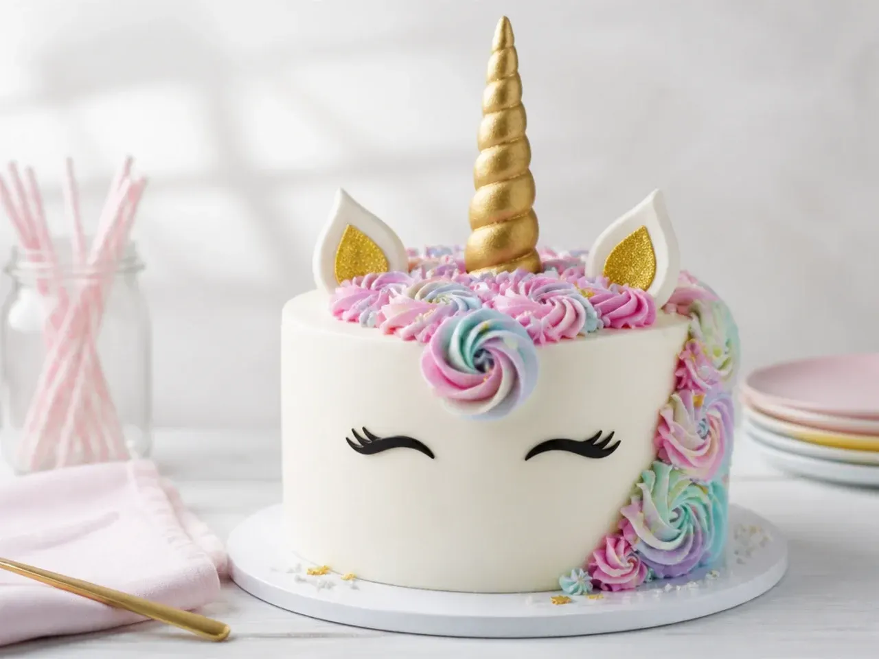 unicorn cake for girls — minimal modern horn-forward unicorn cake