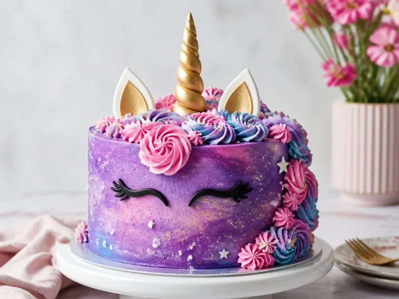 unicorn cake for girls — festive galaxy unicorn cake