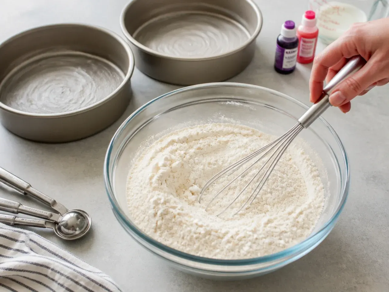 unicorn cake ideas — step 1: prep the pans and dry mix