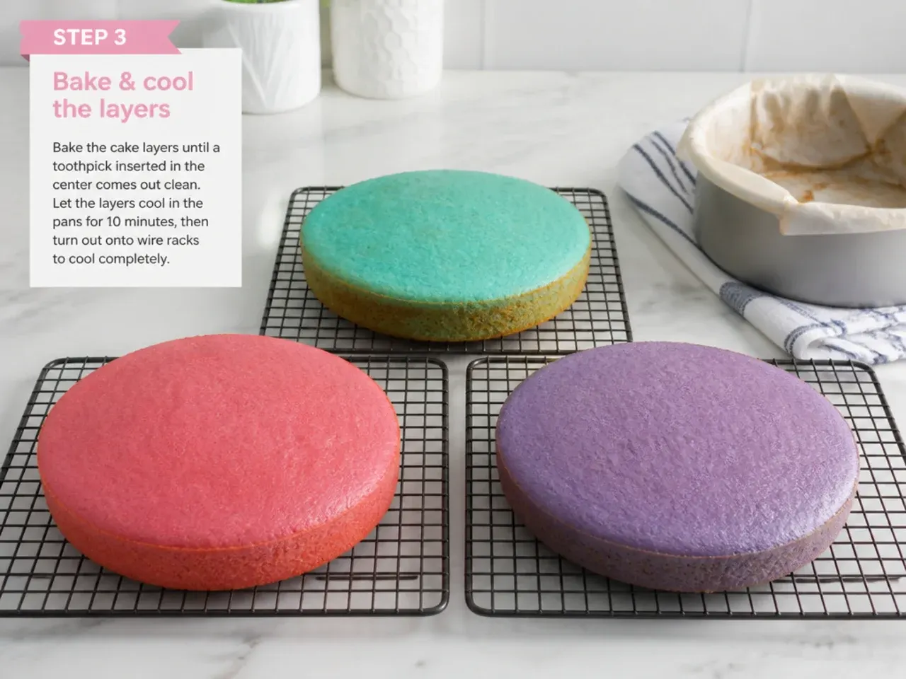 unicorn cake ideas — step 3: bake and cool the layers