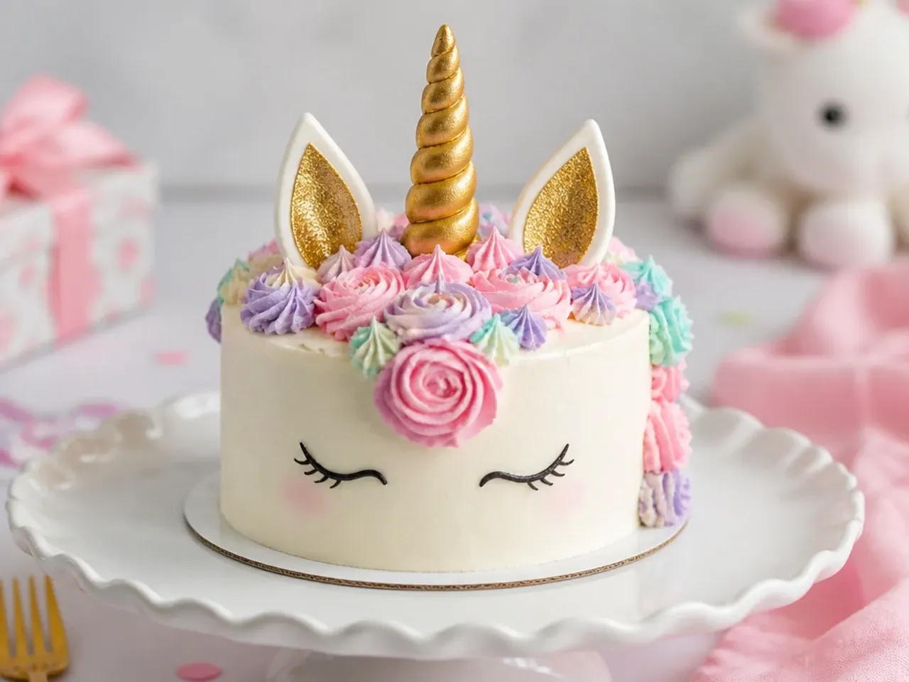 Charming mini sleeping unicorn smash cake for a first birthday