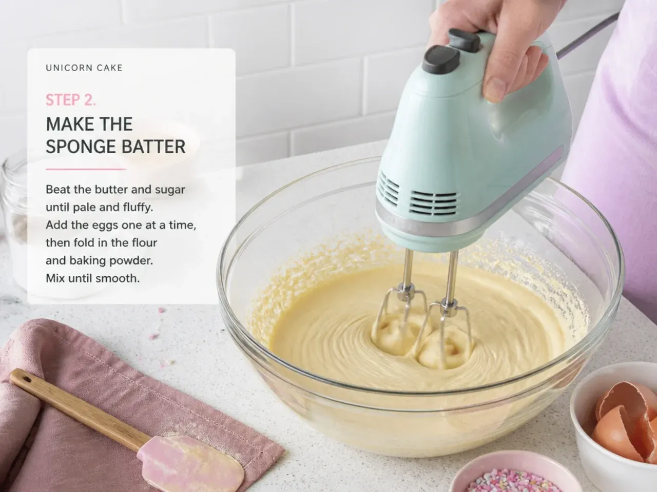 unicorn cake vs store bought — step 2: make the sponge batter
