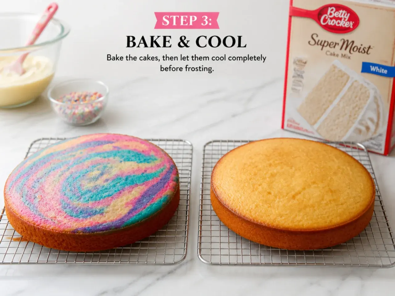 unicorn cake vs store bought — step 3: bake and cool