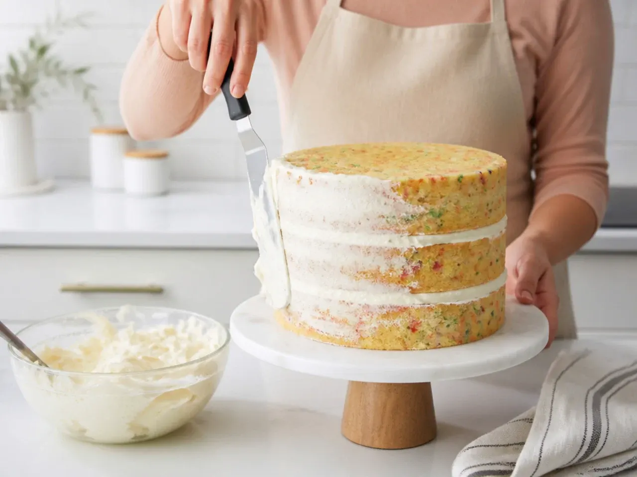unicorn cake vs store bought — step 5: stack and crumb coat