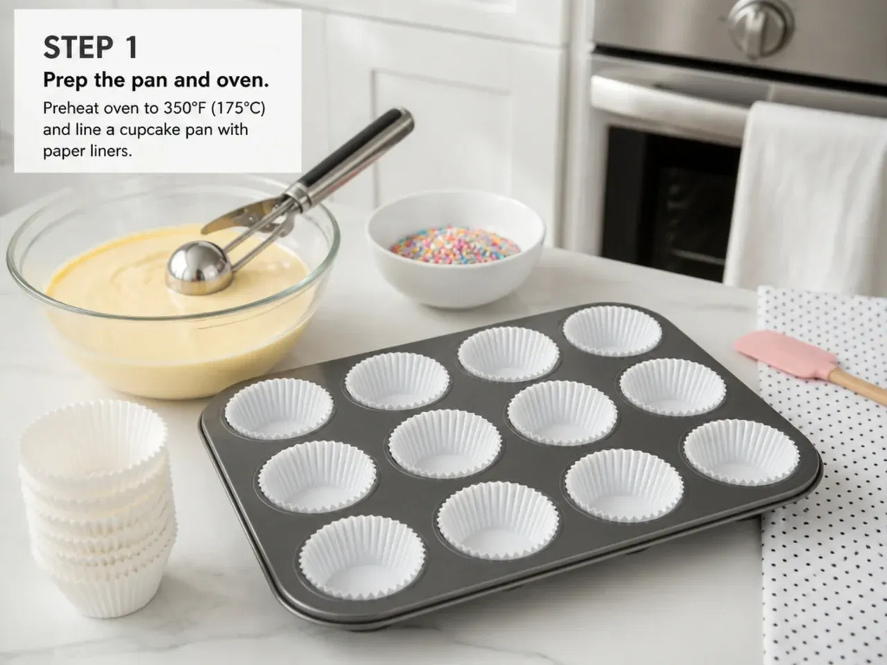 unicorn cupcakes — step 1: prep the pan and oven