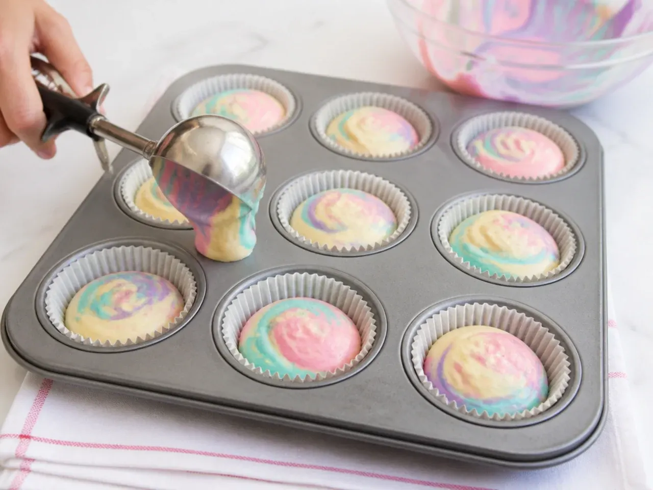 unicorn cupcakes — step 5: fill and bake