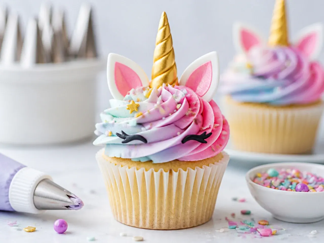 Tips for easier unicorn cupcakes including freezing, gel colors and piping practice