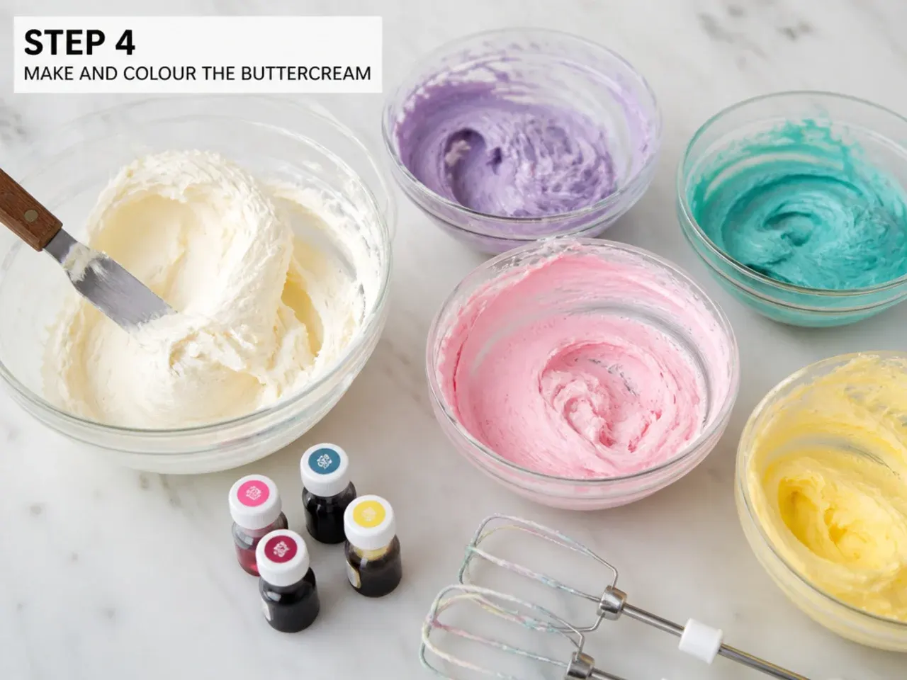 unicorn fondant cake — step 4: make and colour the buttercream