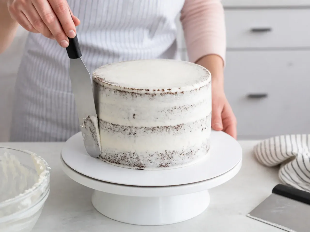 unicorn fondant cake — step 5: stack and crumb-coat the cake