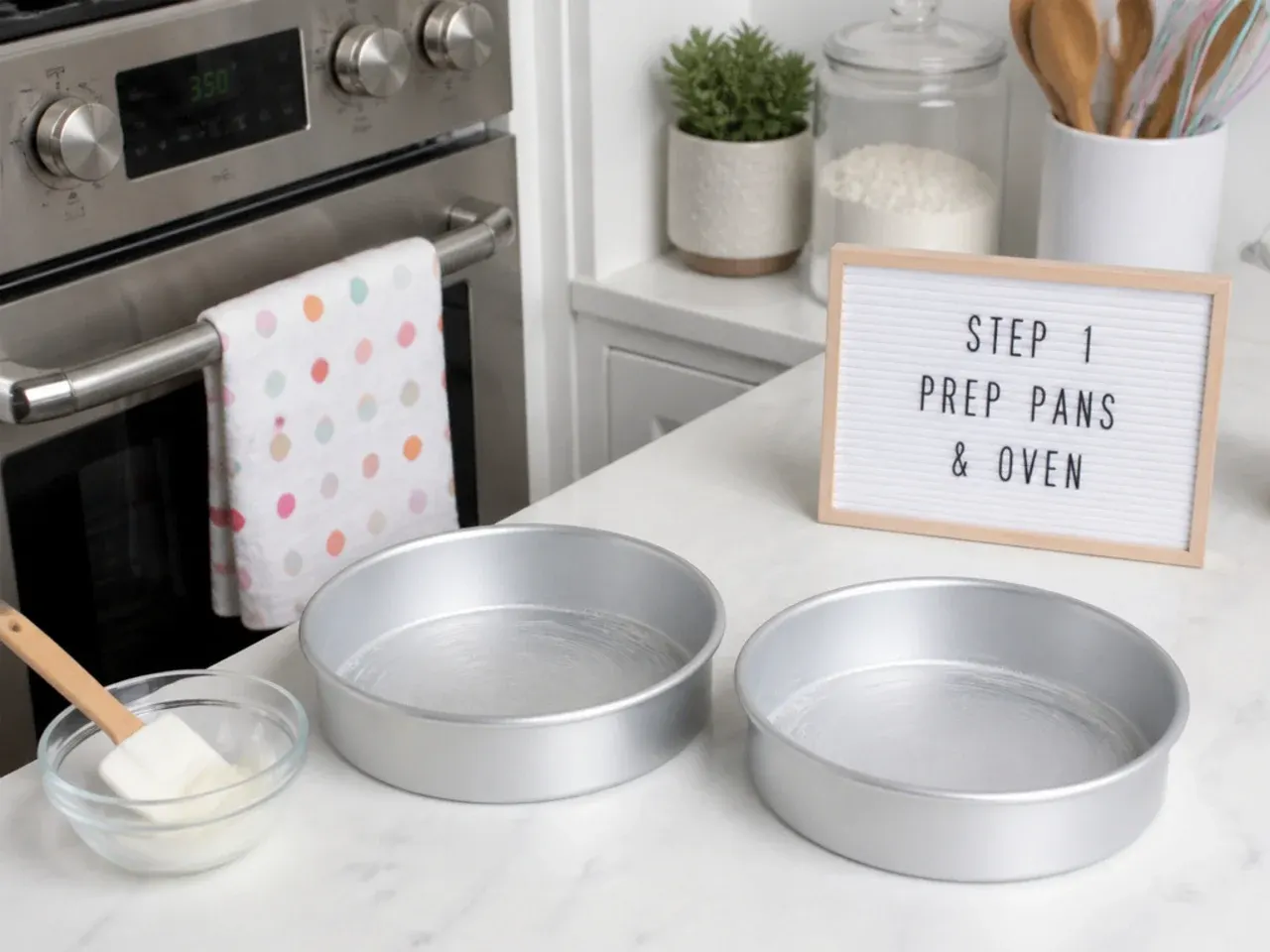 unicorn smash cake — step 1: prep pans and oven