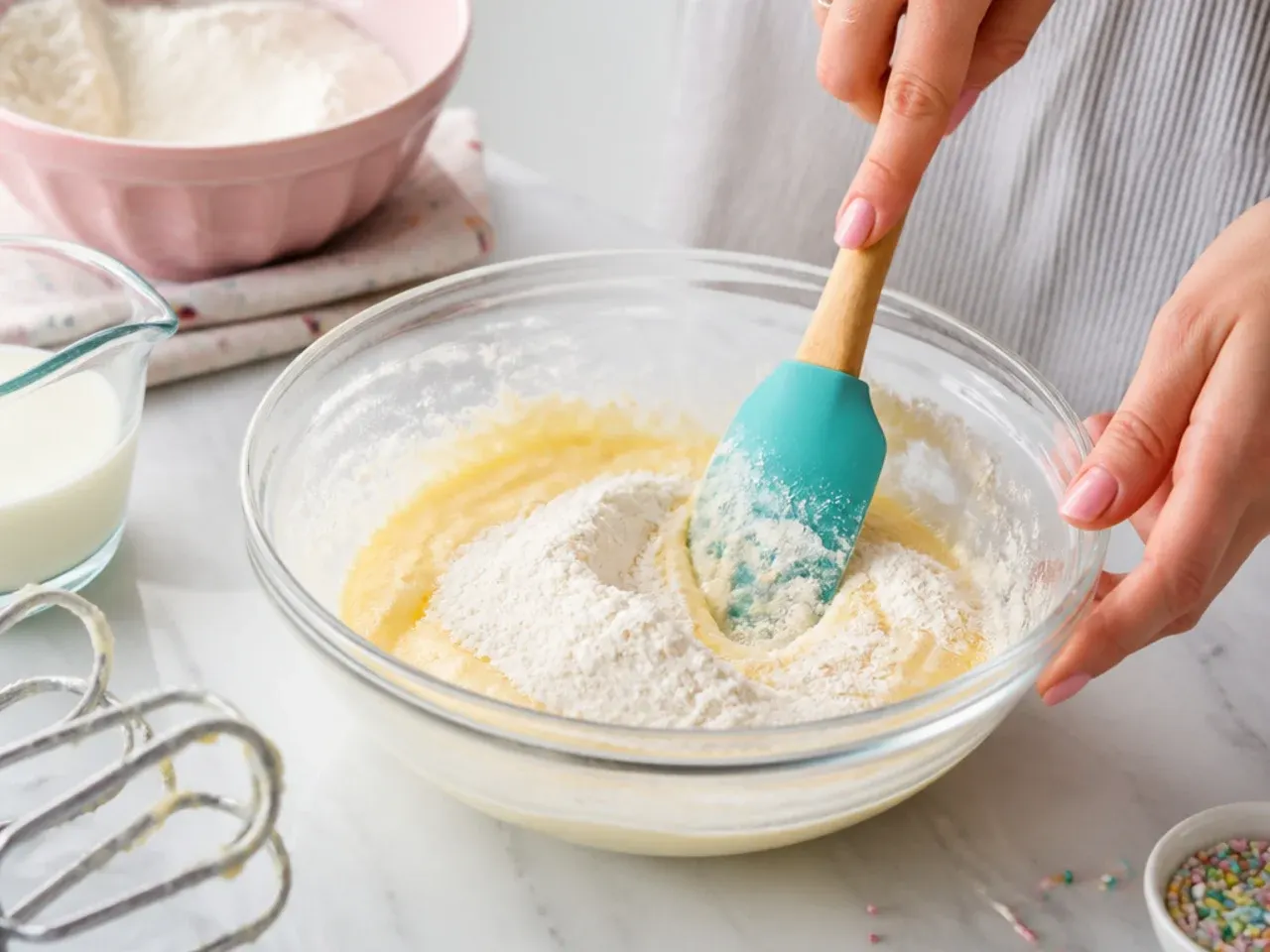unicorn smash cake — step 4: alternate dry and wet