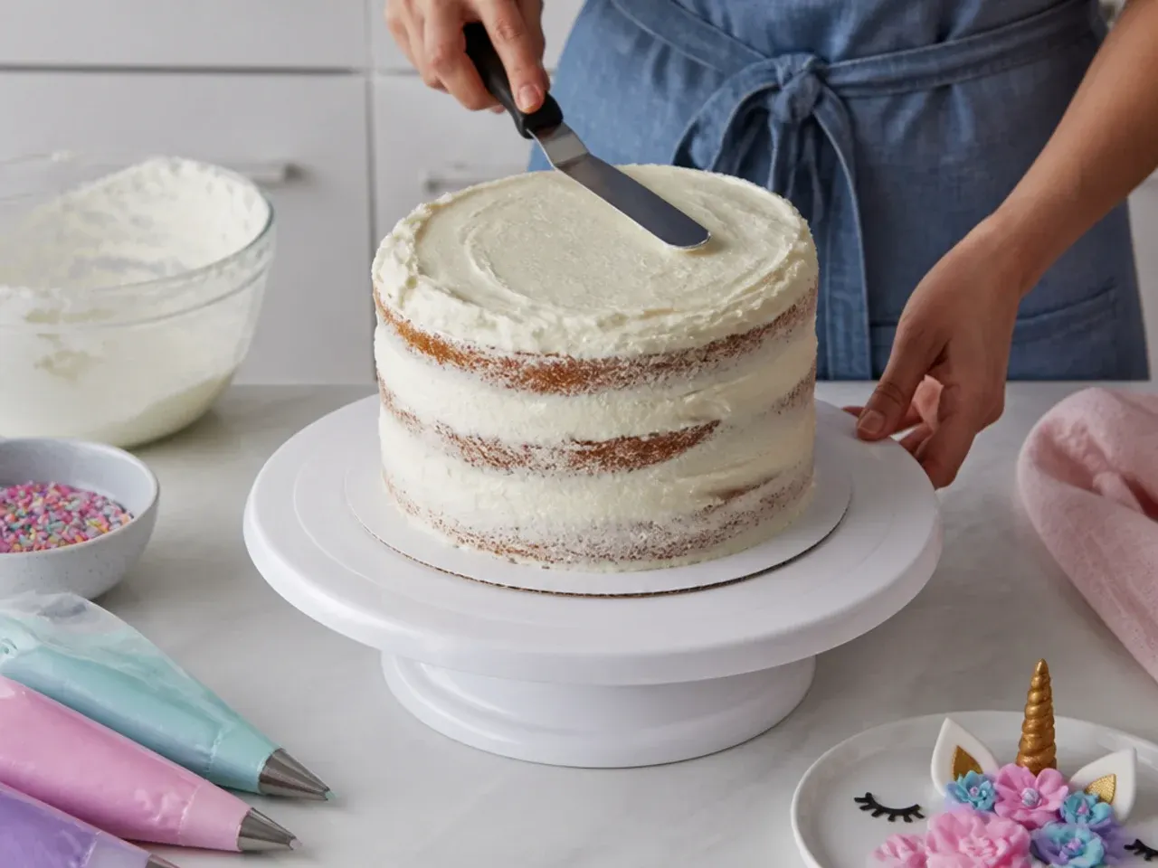 unicorn smash cake — step 7: make buttercream and assemble