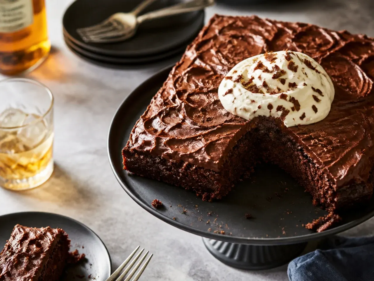 A simple chocolate traybake with a smooth poured ganache topping