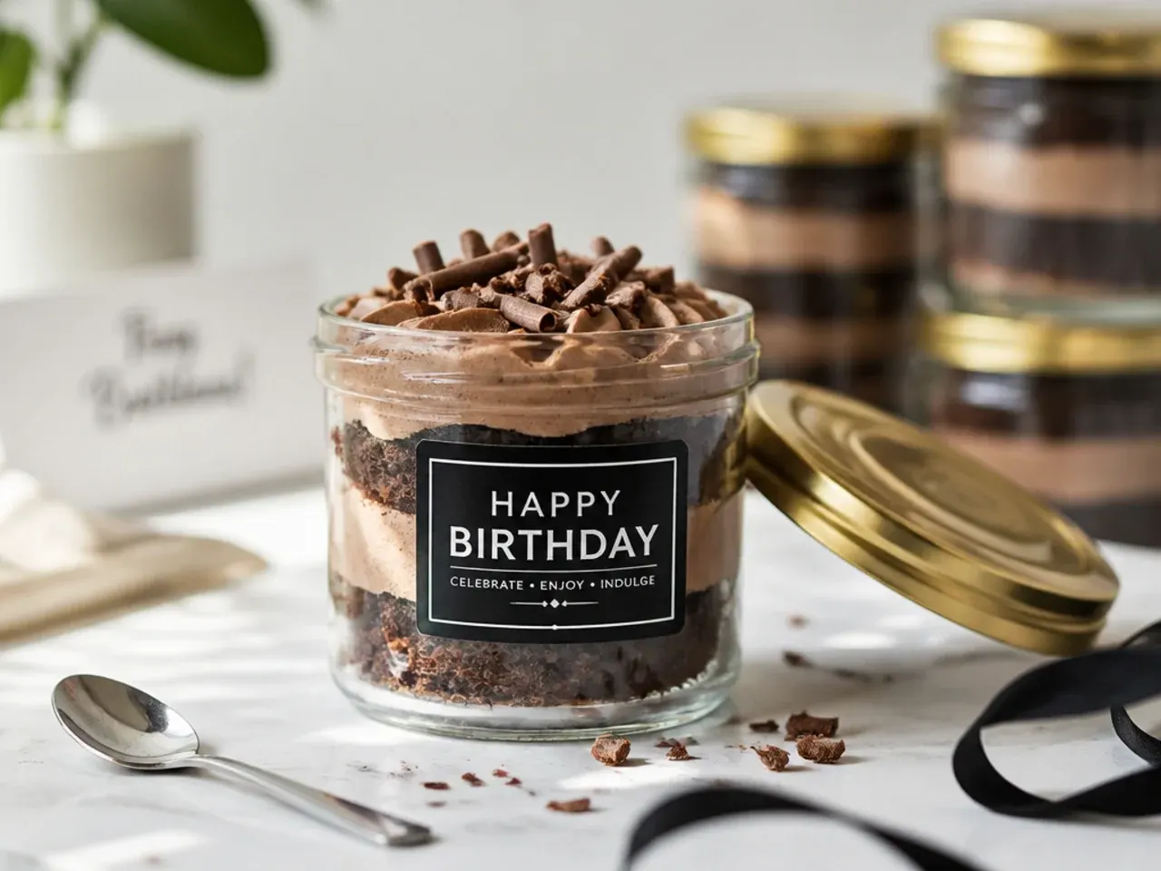 A frosted chocolate cake stored under a glass cake dome on a kitchen counter