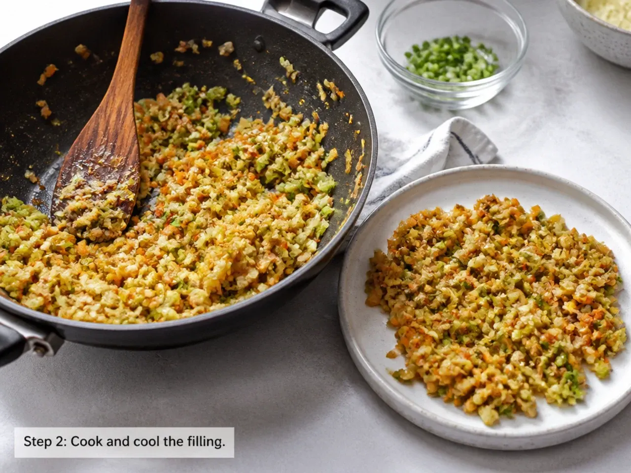 veg momos recipe — step 2: cook and cool the filling