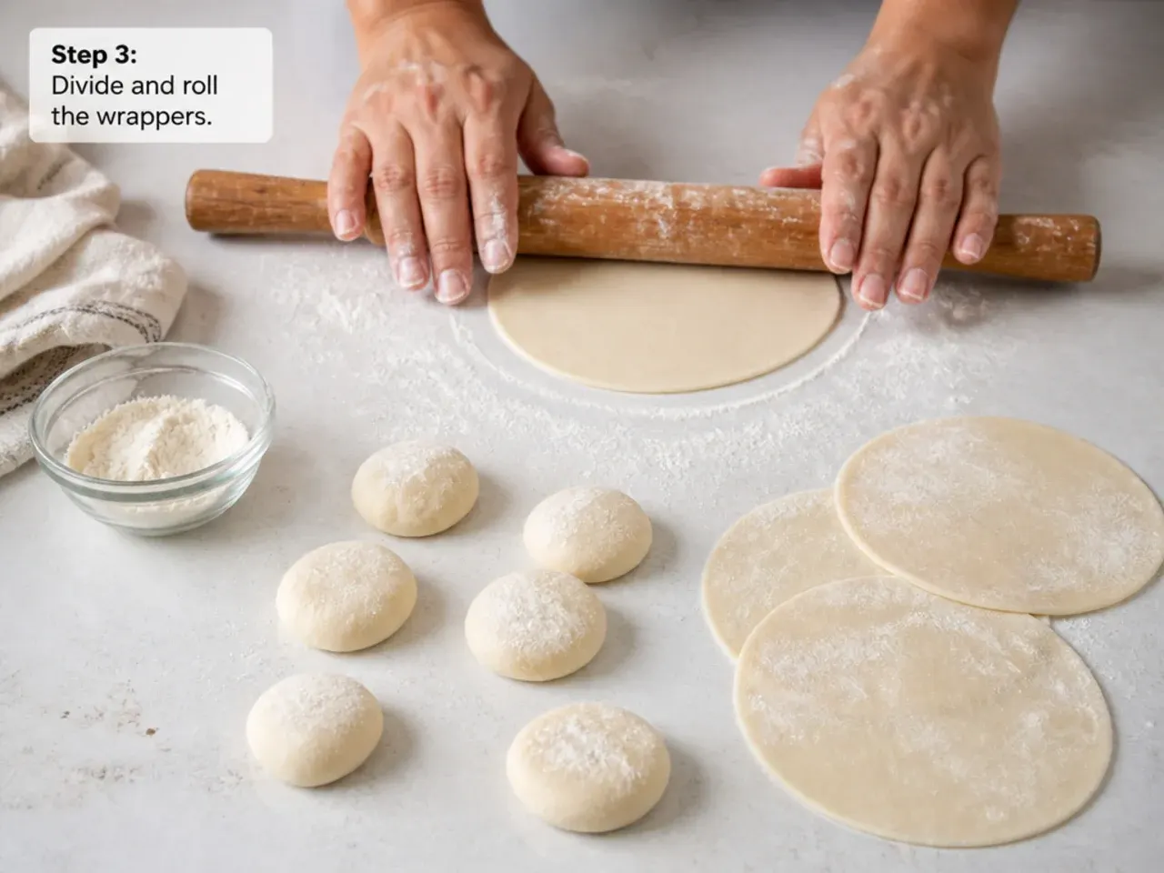 veg momos recipe — step 3: divide and roll the wrappers
