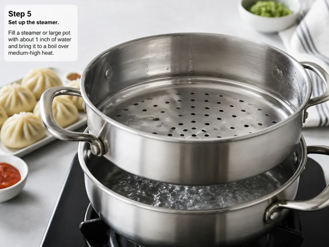 veg momos recipe — step 5: set up the steamer