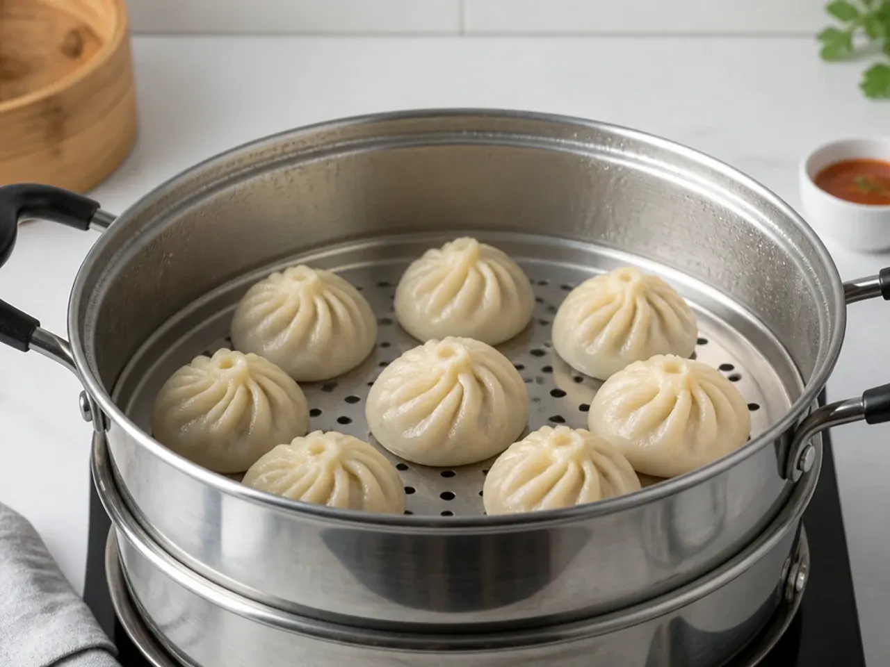 veg momos recipe — step 6: steam the momos
