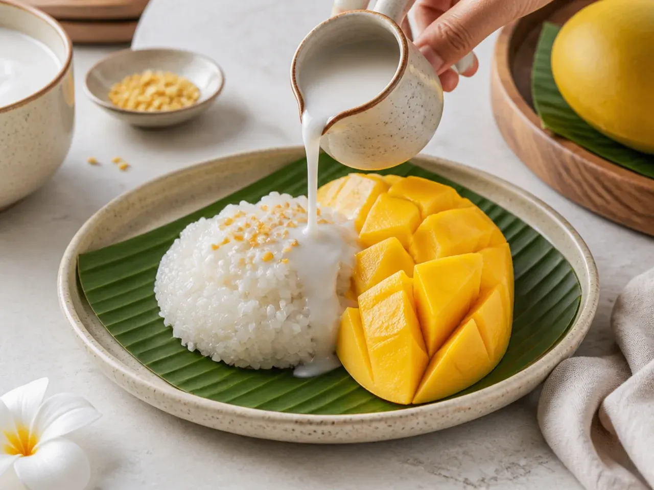 vegan mango sticky rice — step 7: assemble and serve