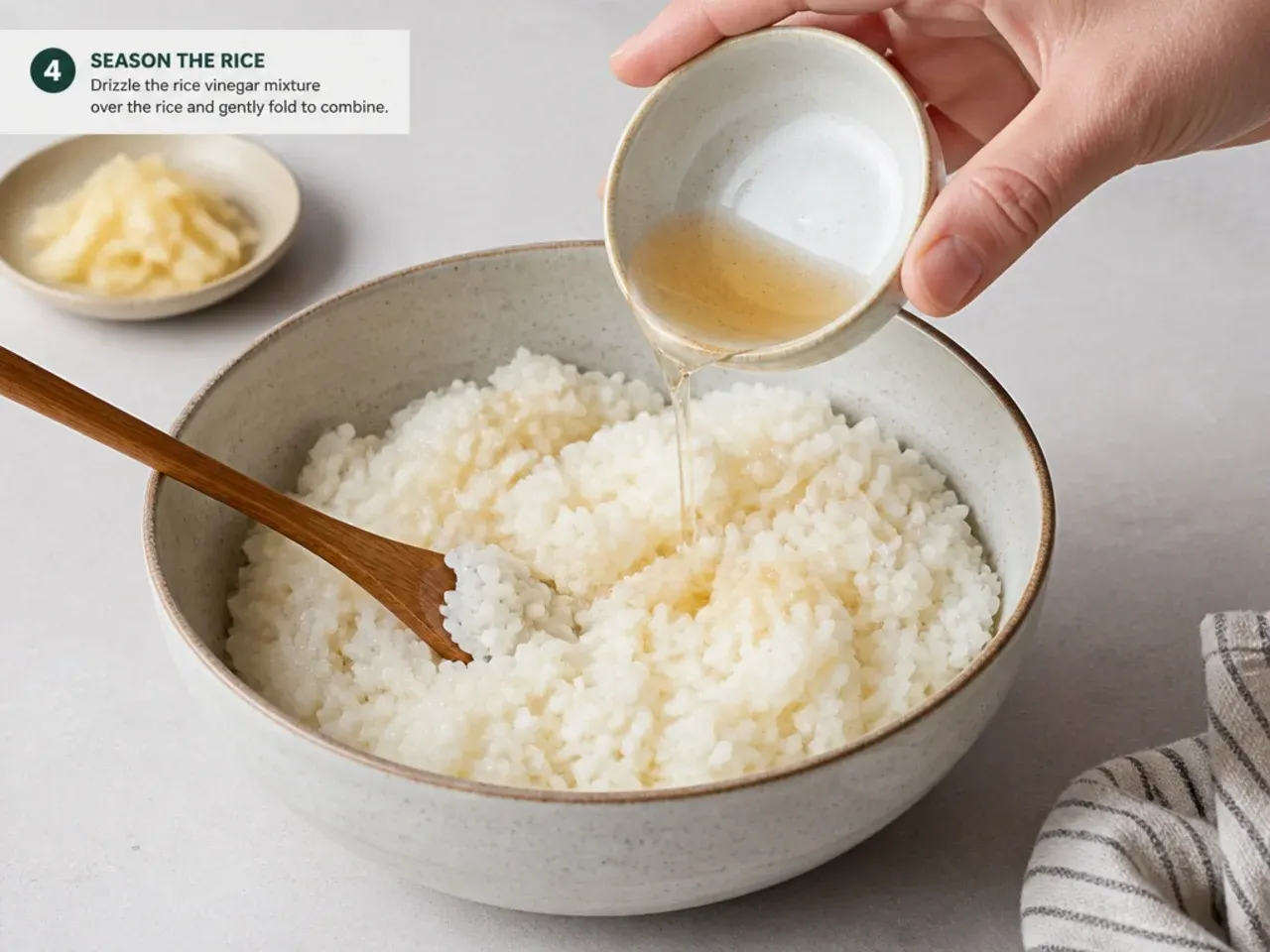 vegan sushi bowl — step 4: season the rice