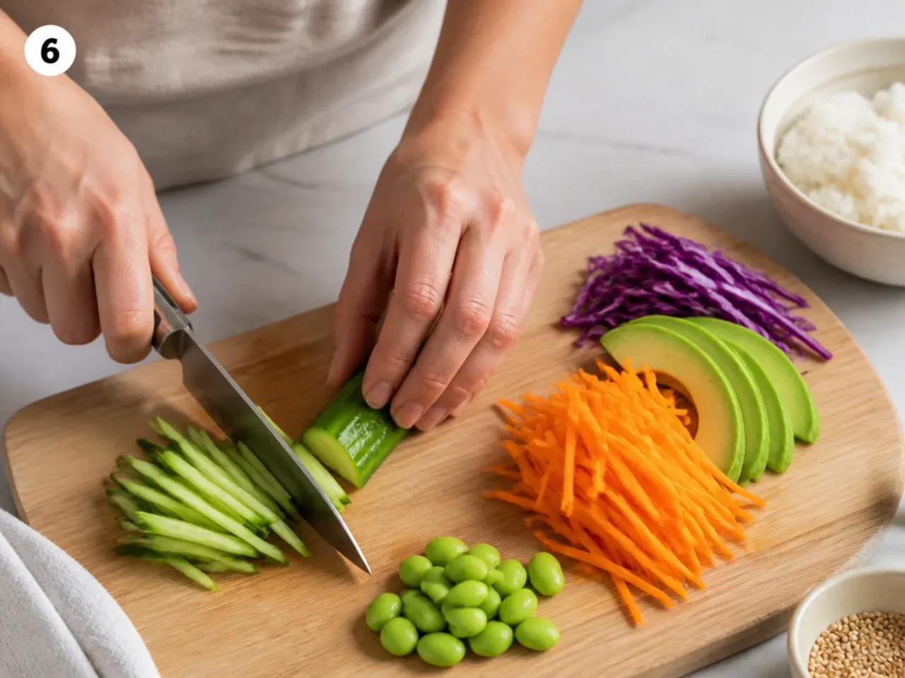 vegan sushi bowl — step 6: prep the vegetables