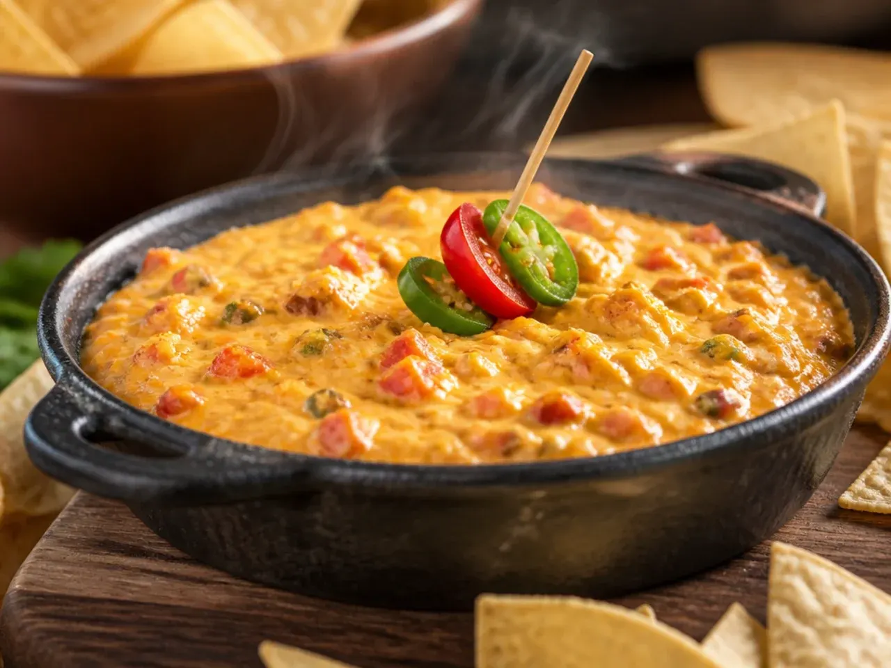 Slow cooker filled with creamy velveeta rotel dip set to the warm setting