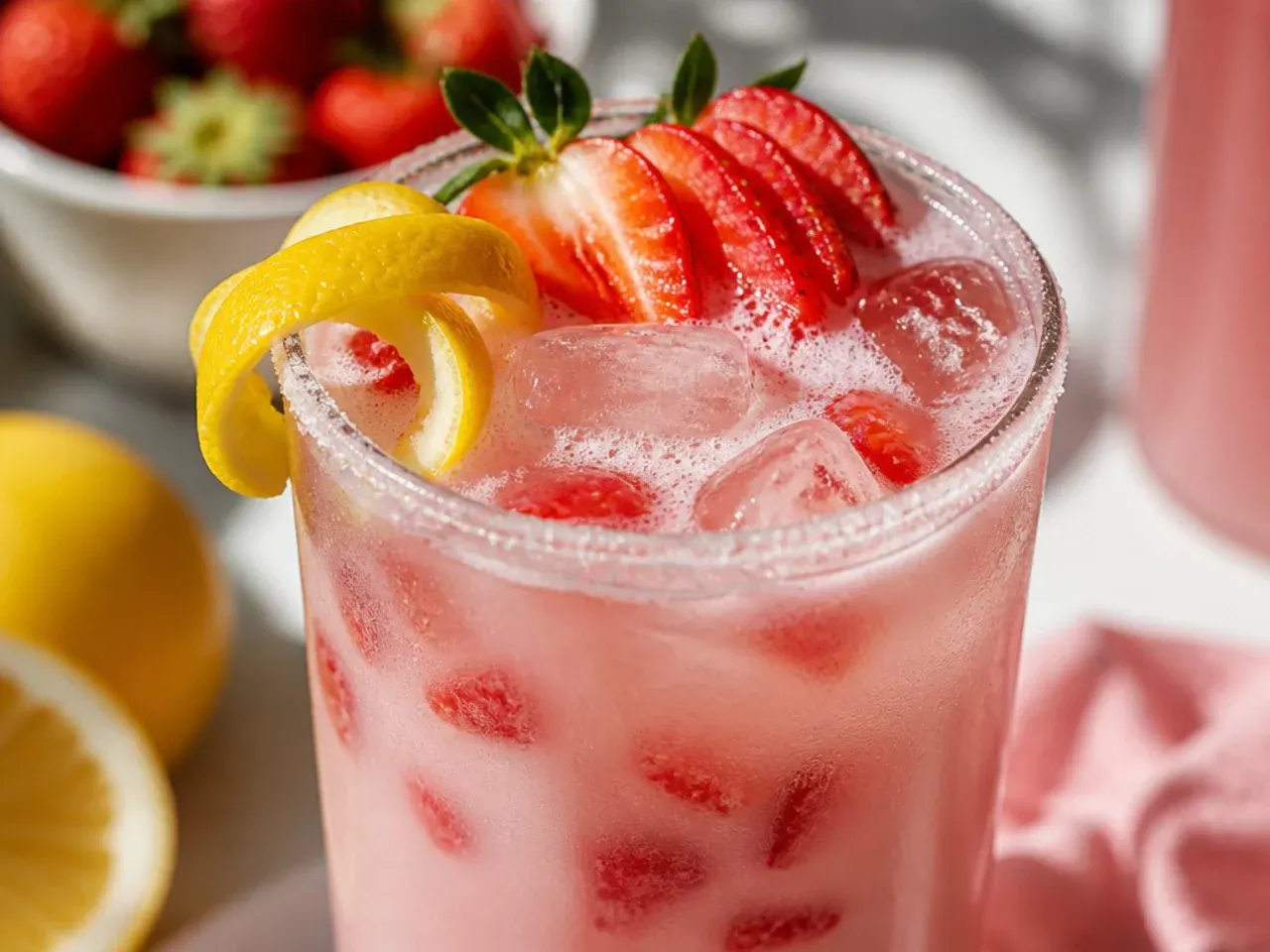 Copycat Starbucks-style pink drink with coconut milk floating on top