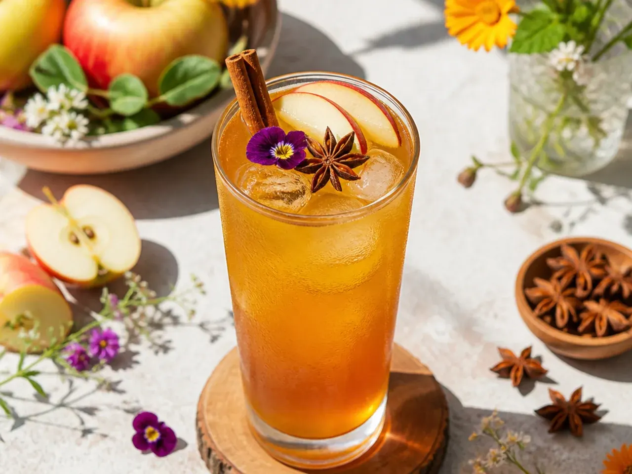 Warm cozy mulled virgin cider in a mug with a cinnamon stick garnish