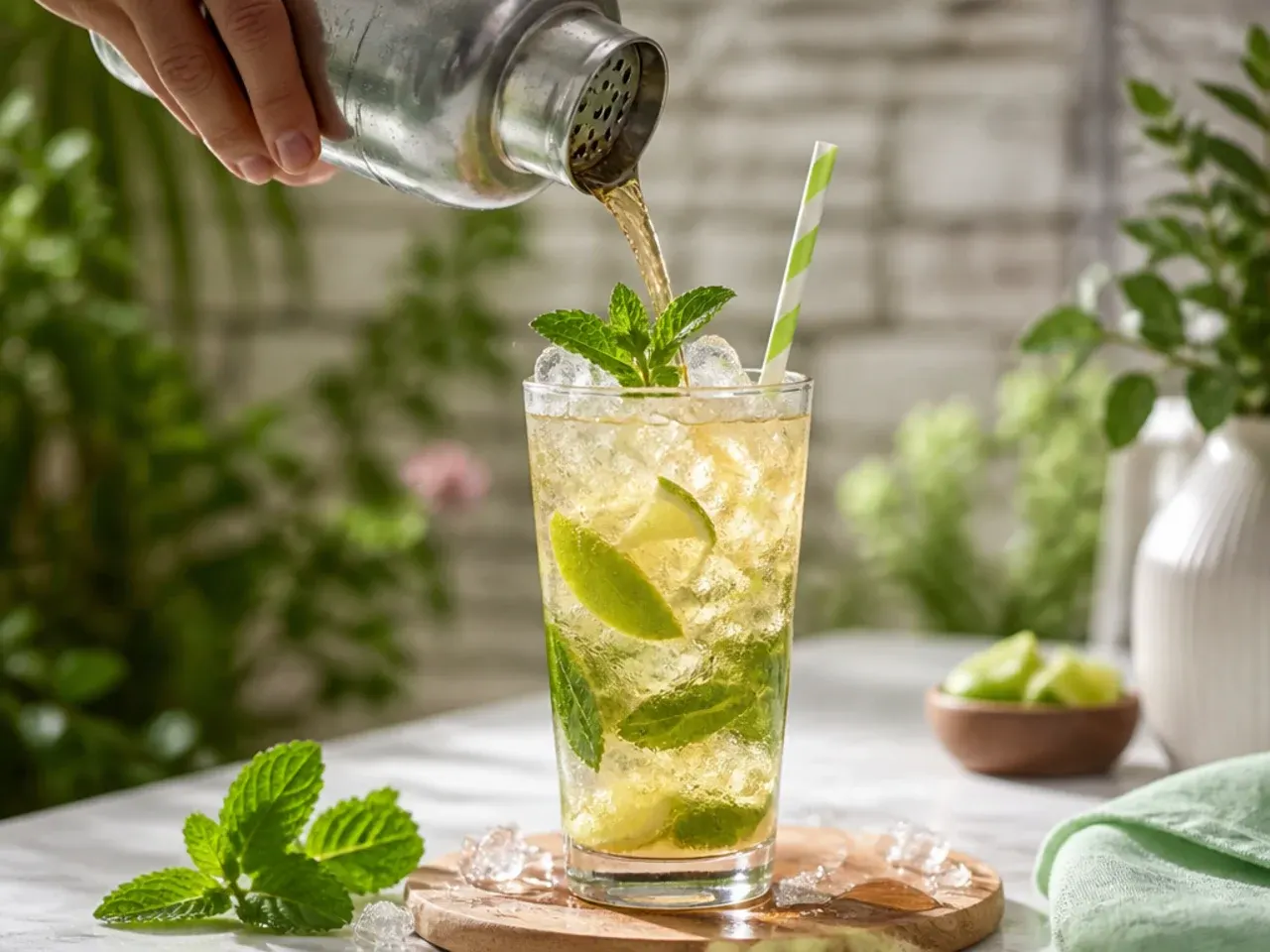 Refreshing virgin mint julep in a frosted metal cup with a mint bouquet
