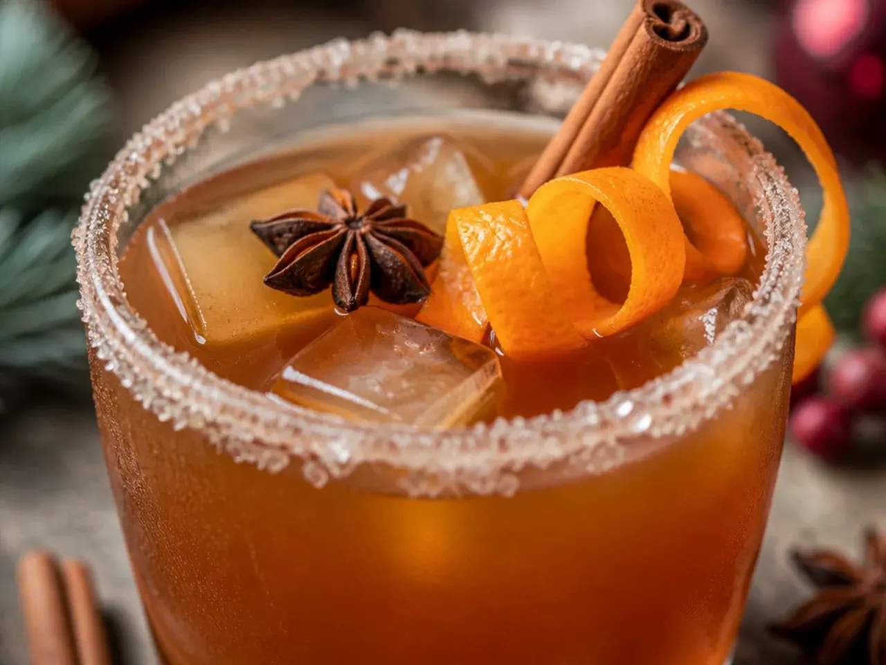 Spiced chai hot toddy in a glass mug with a lemon wheel and cinnamon stick garnish
