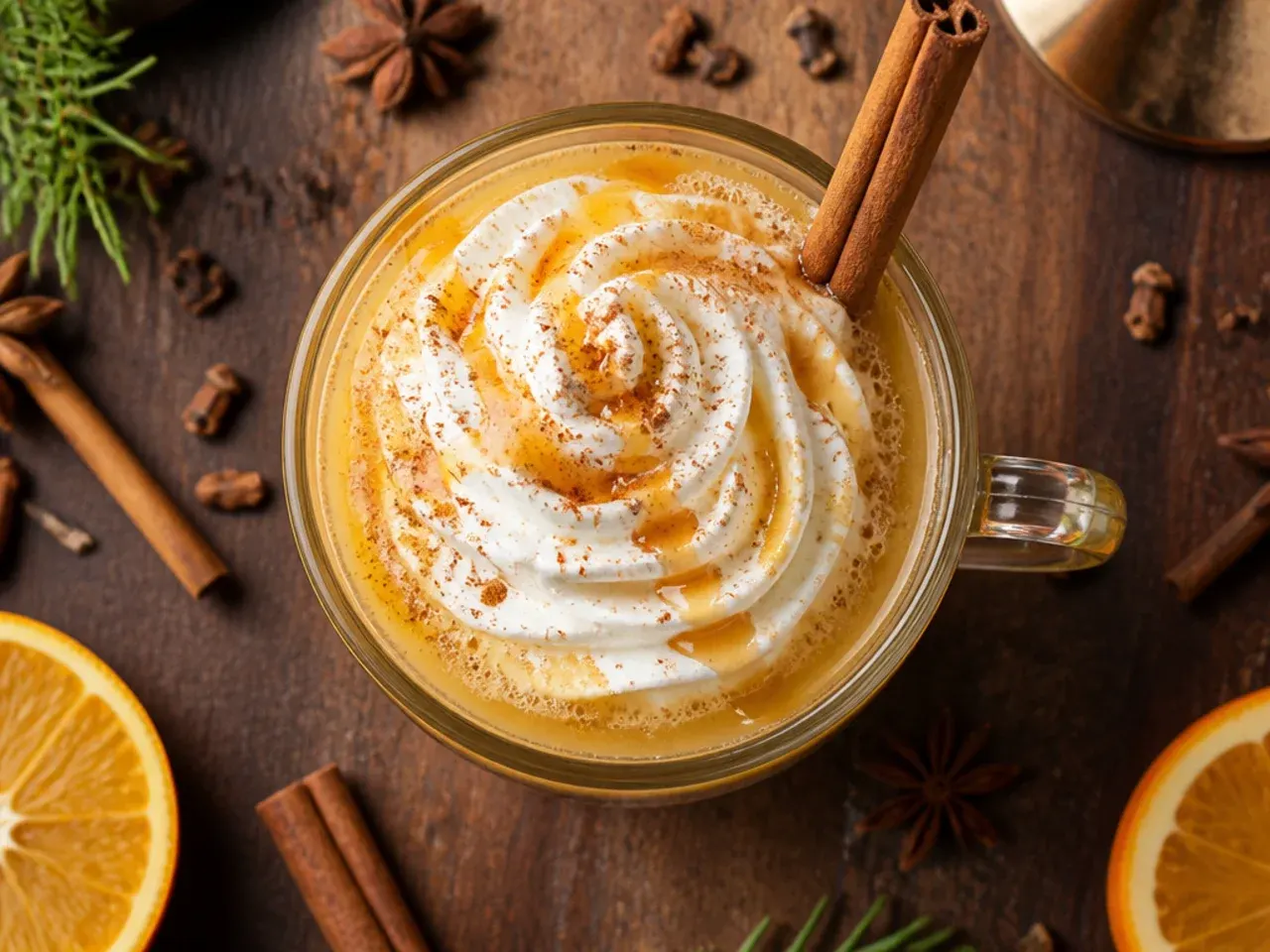 Classic hot buttered rum in a glass mug with a pat of butter melting on top and a cinnamon stick