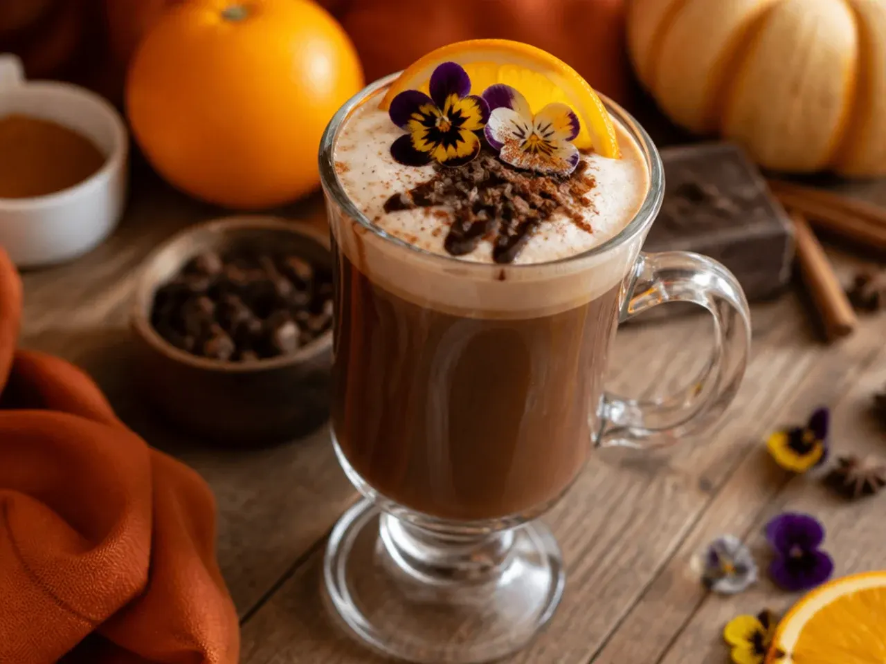 A dark, rich mug of Mexican hot chocolate with a cinnamon stick stirrer and dusting of cinnamon