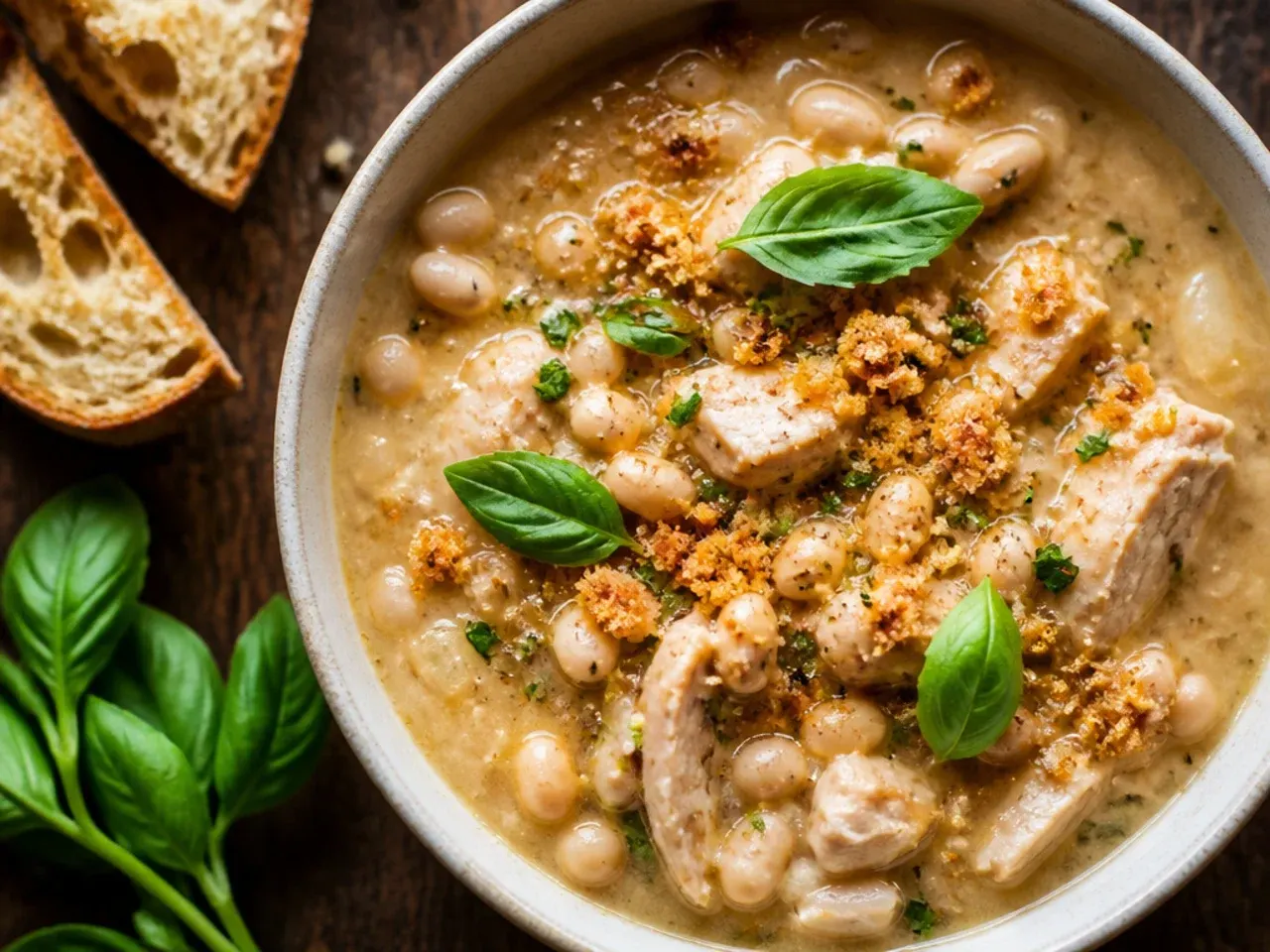 Simple five-ingredient white bean chicken chili in a saucepan