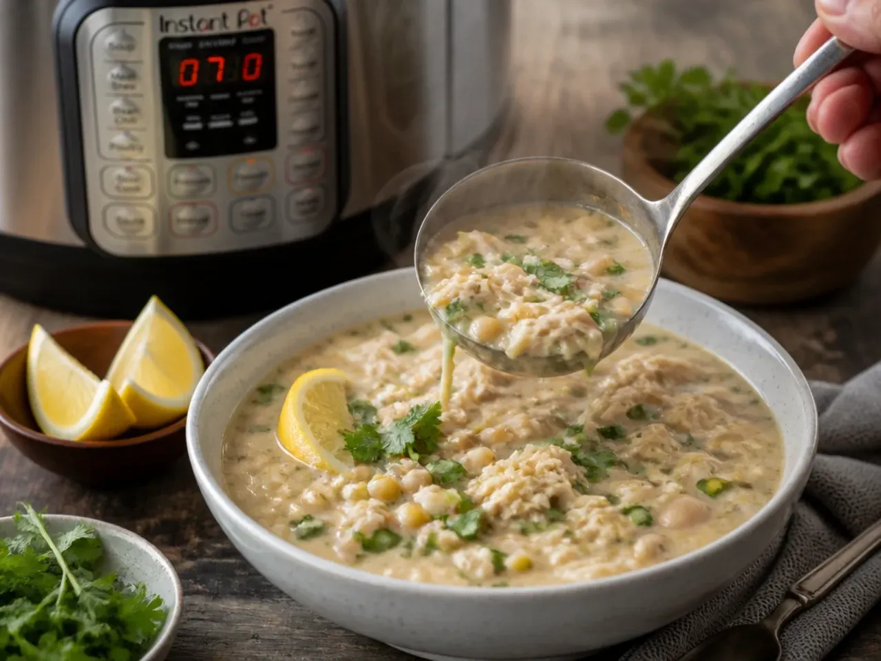 Instant Pot with white chicken chili after pressure cooking