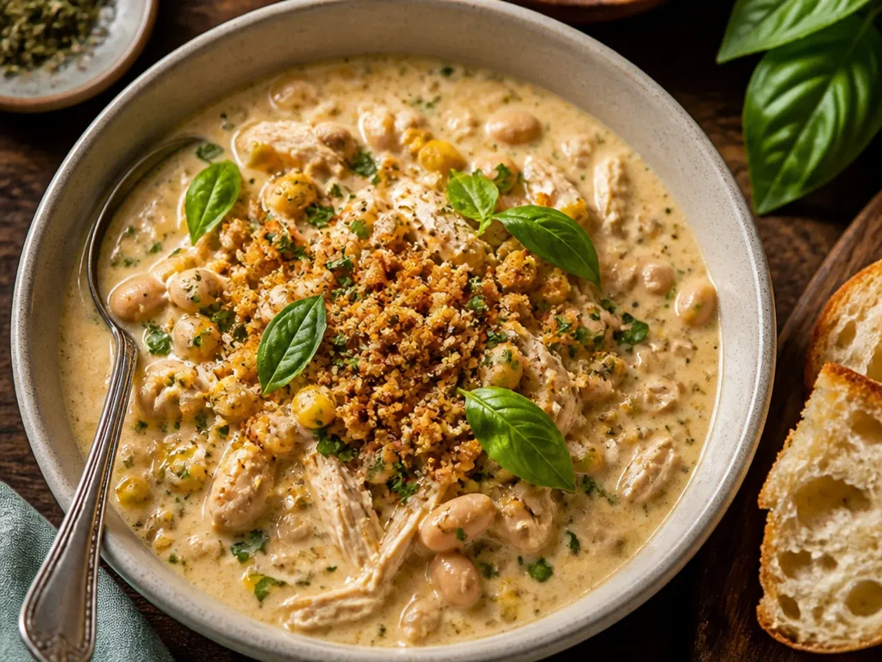 One-pot dump-and-go white chicken chili simmering hands-off