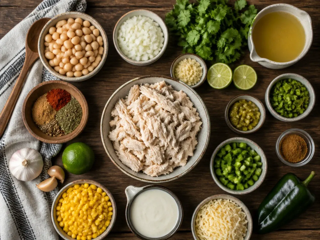 Close-up of cream cheese melting into white chicken chili broth