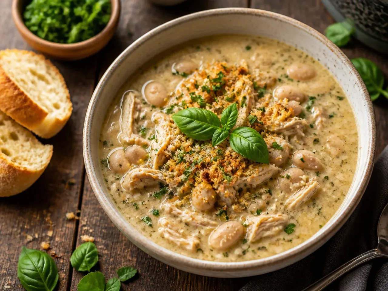 An instant-read thermometer inserted into a chicken breast in the slow cooker showing a safe temperature