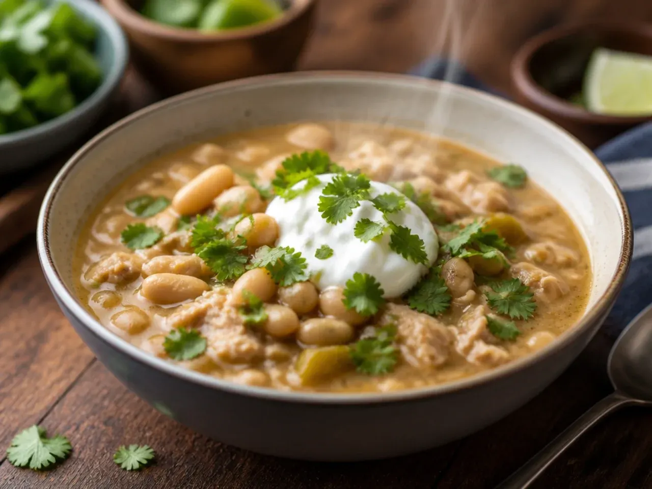 A slow cooker filled to about three-quarters capacity with chicken, beans and broth, leaving headroom at the top