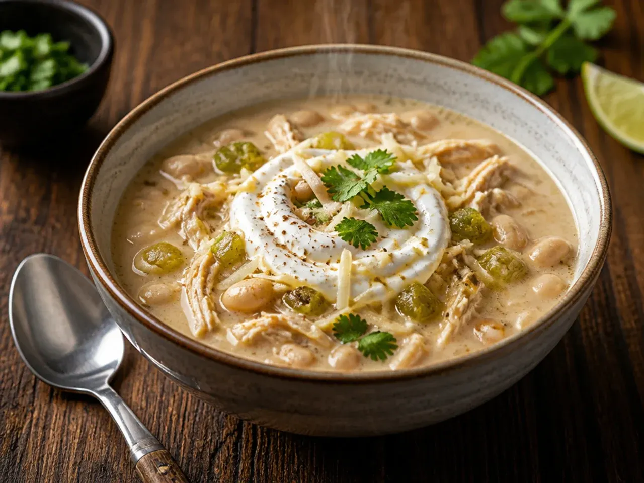 A large pot of doubled white chicken chili recipe for a crowd
