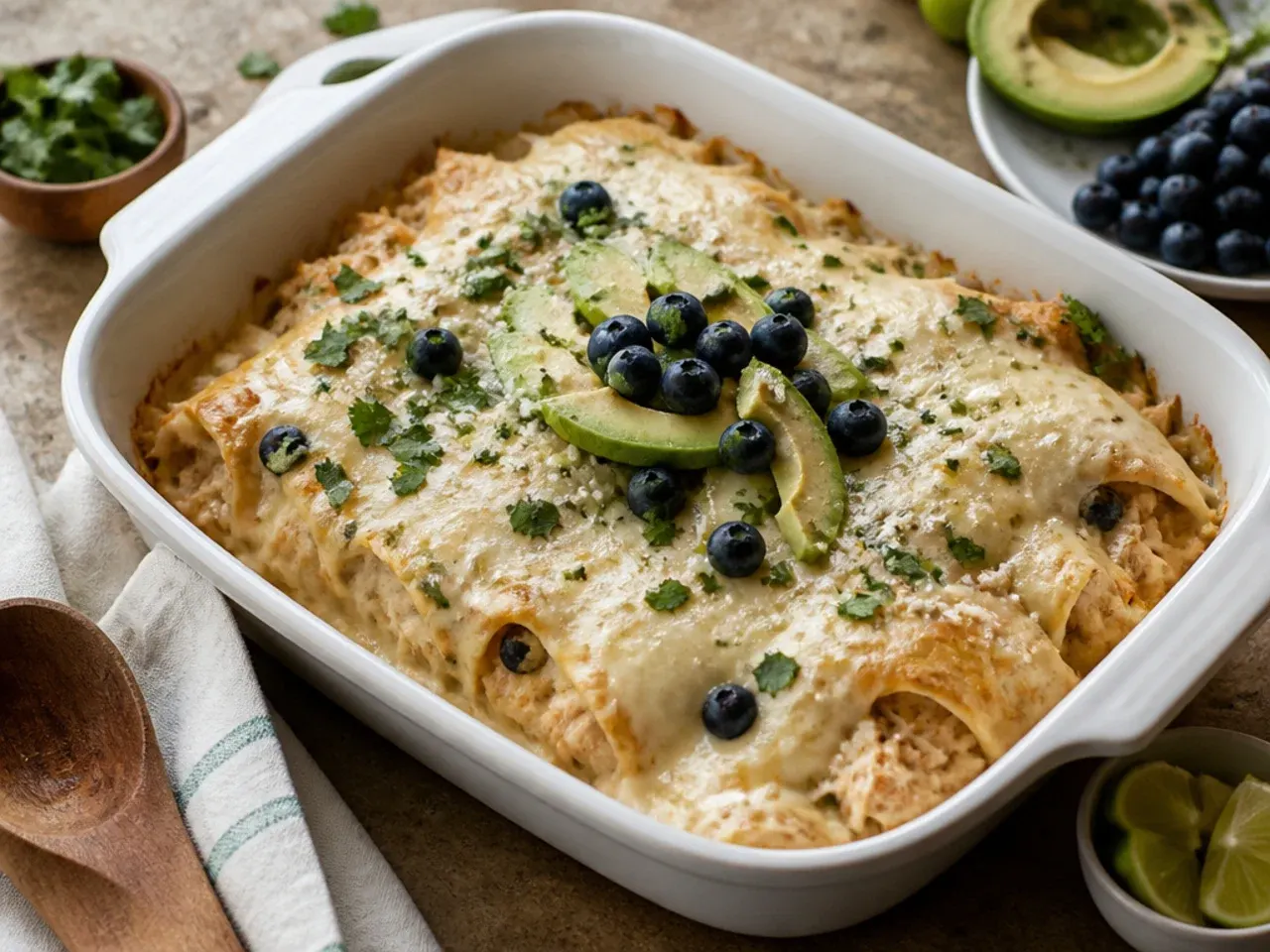 A pared-back, simple version of white chicken enchilada casserole with minimal ingredients
