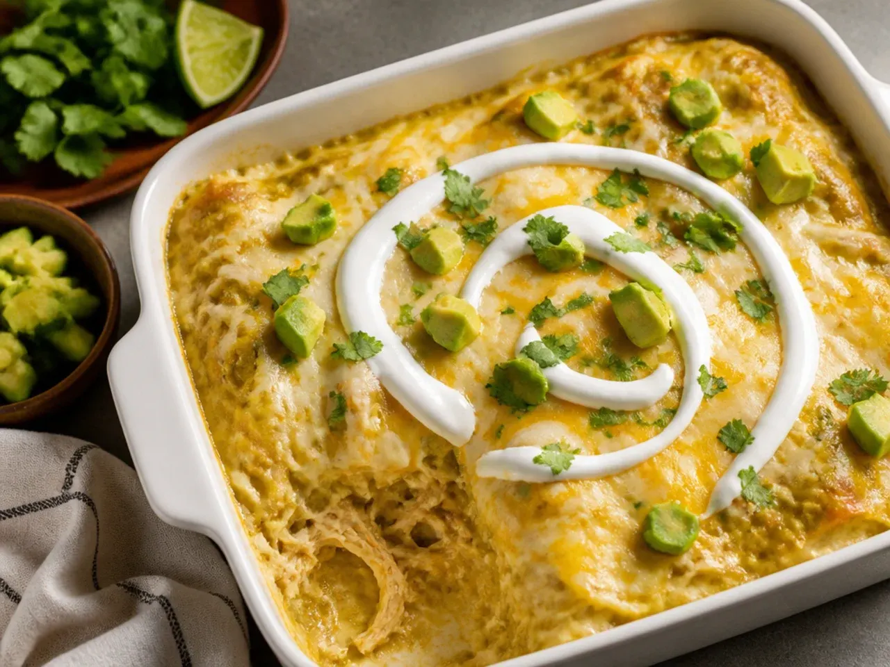 A quick weeknight version of white chicken enchilada casserole ready in under 40 minutes
