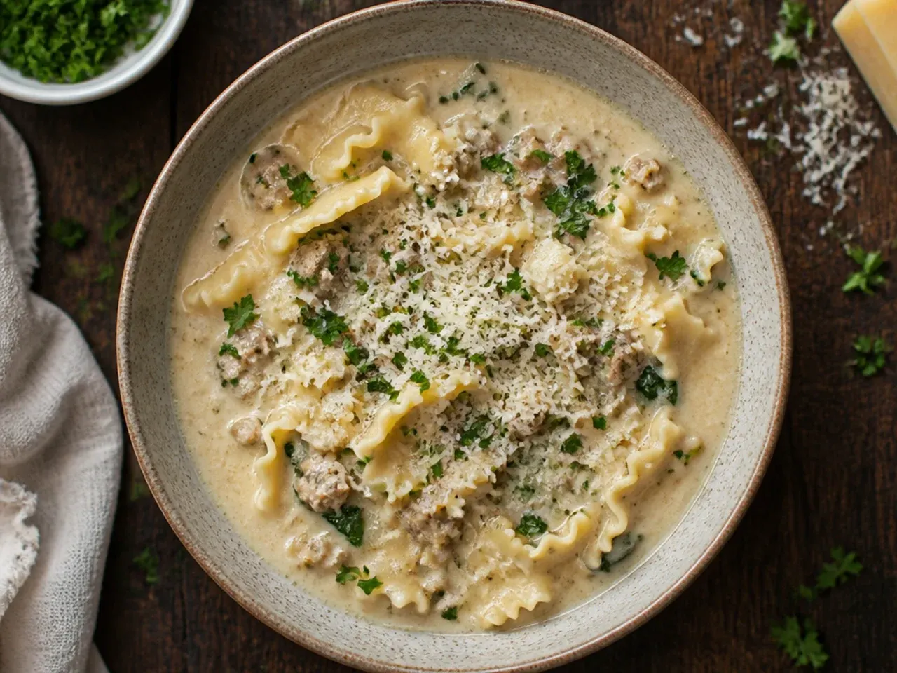 Budget-friendly white lasagna soup made with pantry staples